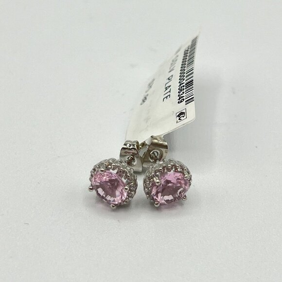 Macy's Cubic Zirconia Round Stud Earrings in Silver/Pink $60 NWT - Picture 2 of 2